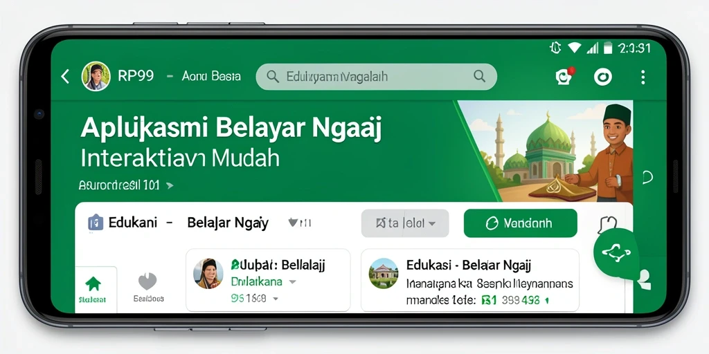 Antarmuka aplikasi RP99 untuk belajar ngaji yang menarik.