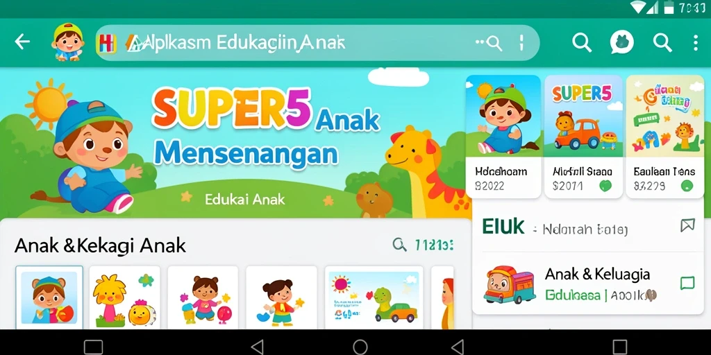Antarmuka pengguna <strong>SUPER5</strong> yang interaktif dan ramah anak.