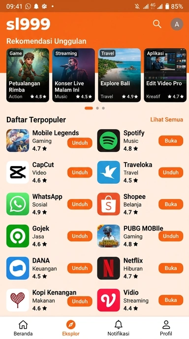 Tampilan katalog aplikasi sl999