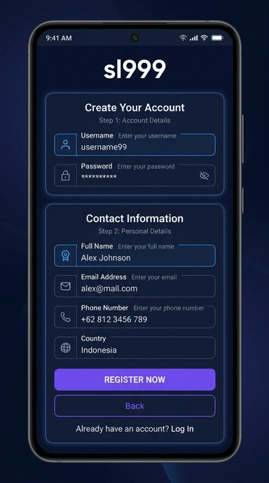 Tampilan halaman daftar sl999